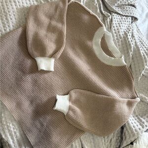 Cozy Tan Sweater with White Accents